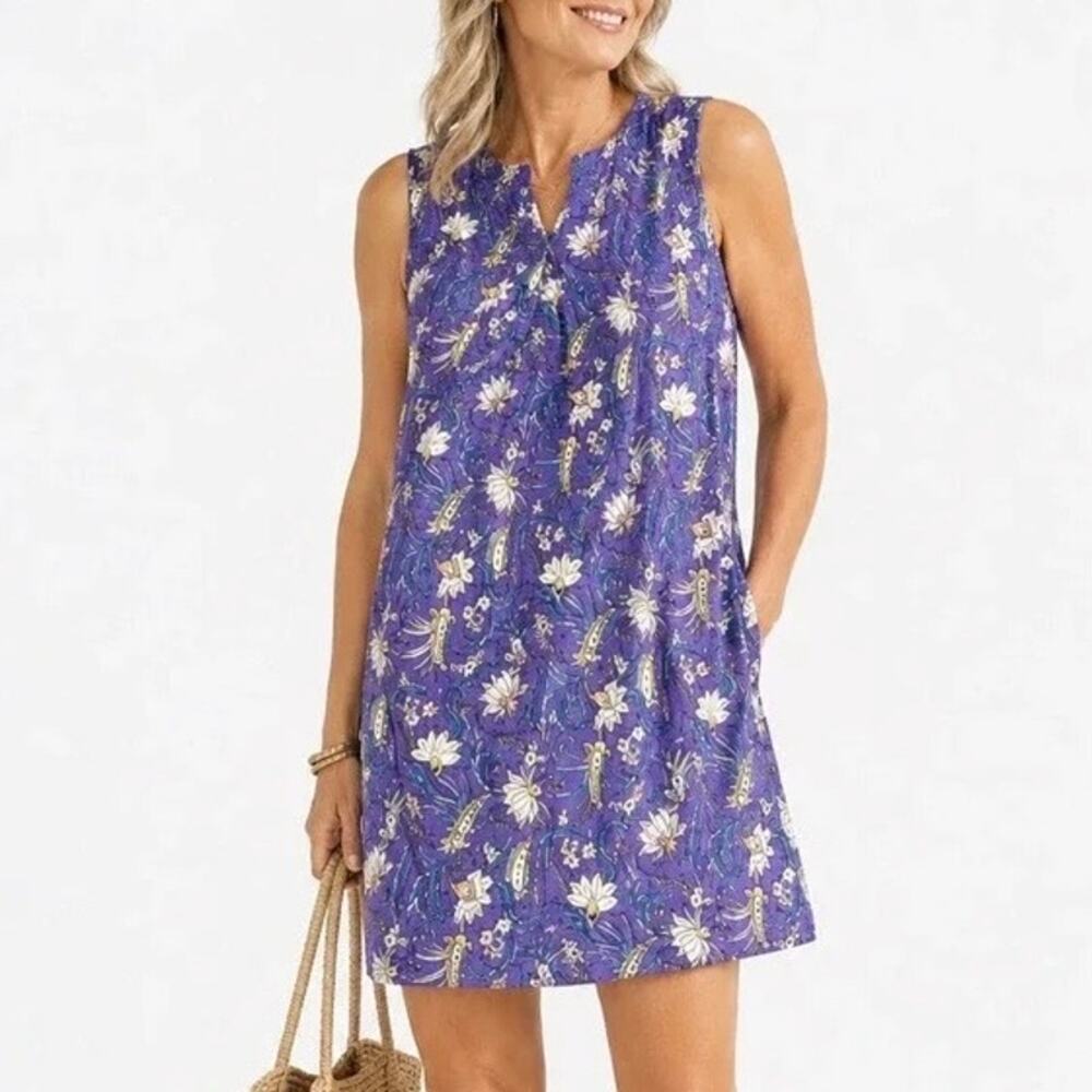 J.Jill Love Linen Floral Shift Dress Purple 100% Linen M-Petite